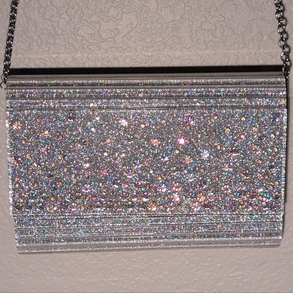 Kurt Geiger London Party Glitter Envelope Clutch in Silver - Picture 2 of 6